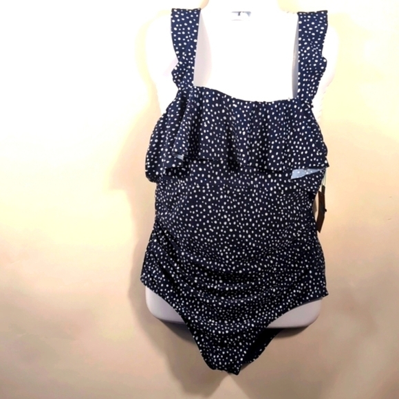 Kona Sol Women's Ruffle Full Coverage One Piece Swimsuit Polka Dots Size 16 NTG - Picture 3 of 16